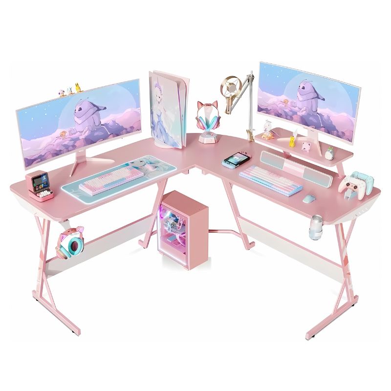 L Shaped Pink Gaming Desk